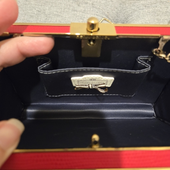 Henri Bendel Red Party Starter Box Clutch With Gold Chain